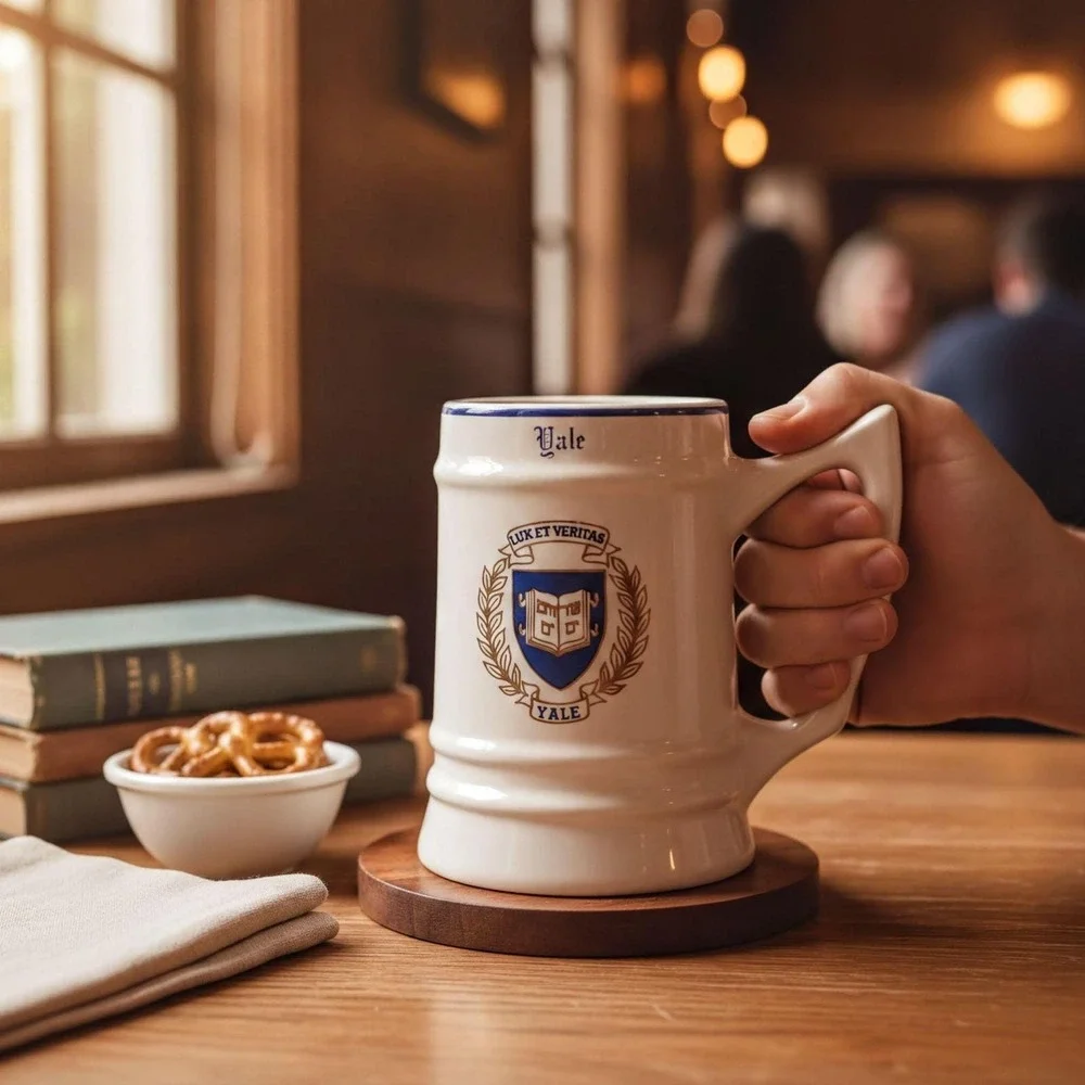 Beer Stein Yale University Vintage Ceramic White Blue College Crest Alumni Gift‎